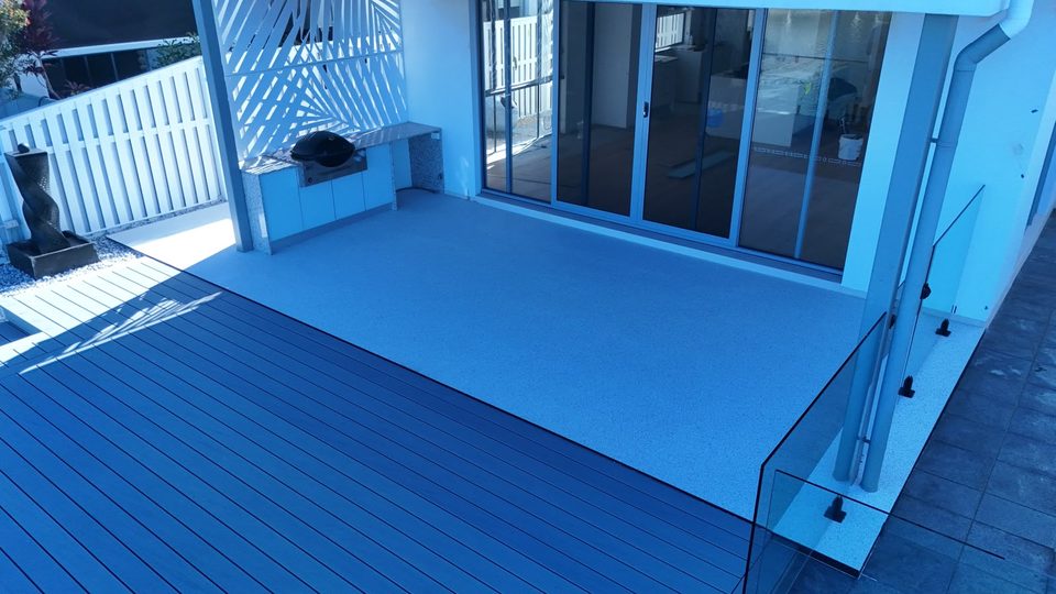 Crystal white resin bound patio and outdoor kitchen in Hope Island, Gold Coast — GC Resin Bound Surfaces